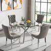 Gnrolaz Glass Dining Table Set for 4,36'' Modern Round Kitchen Table and Chairs,5 Pieces Dining Room Set with Metal Legs and Soft Velvet Chairs for Living Room, Kitchen,Small Space view 1