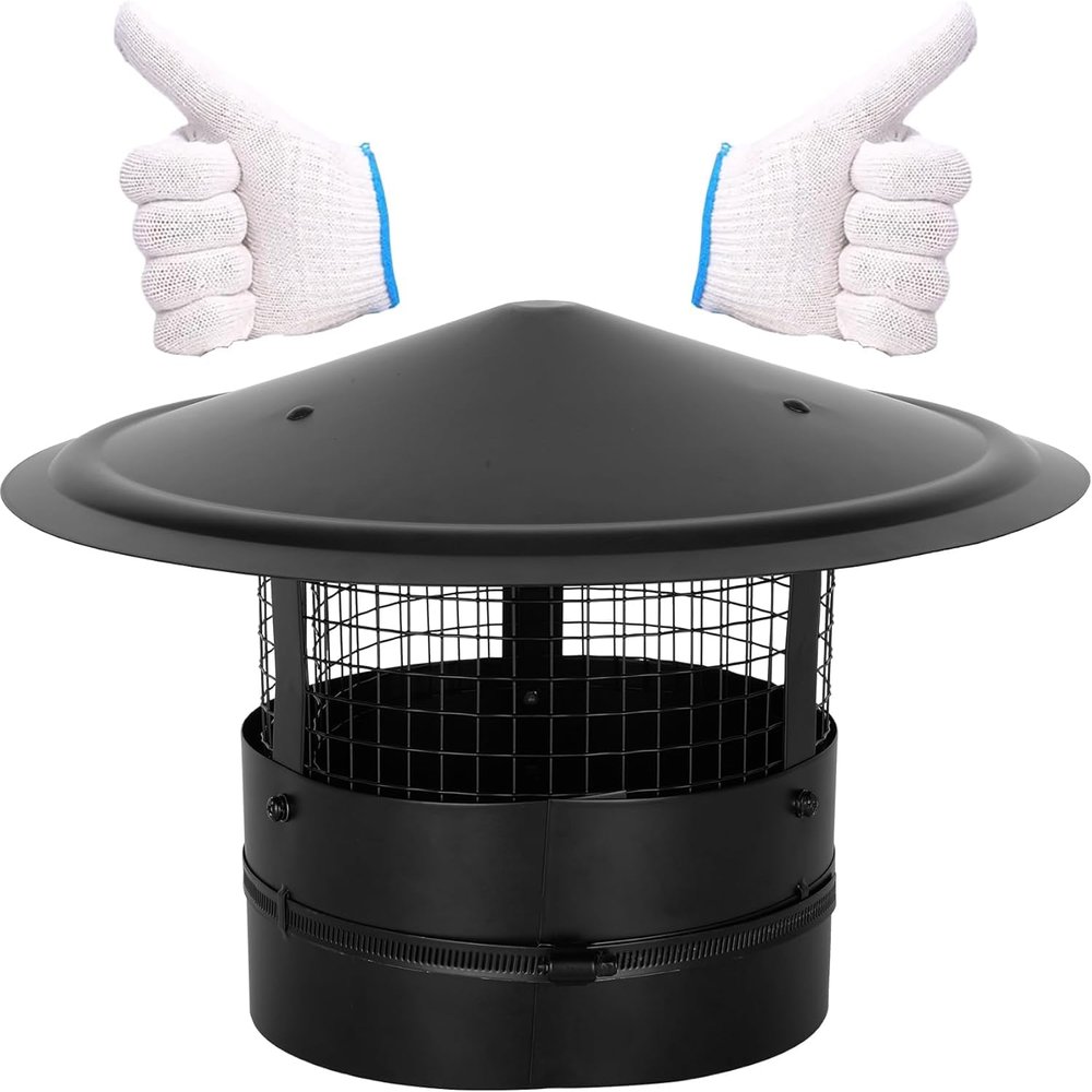 12Inch Chimney Cap,6/7/8/10 Inch Adjustable Stainless Steel Chimney Cap,304 Steel Round Rain Cover with Mesh Screen,Universal Cone Top Roof Cap for Wood/Oil Stove Vent,Weatherproof & Easy Installation