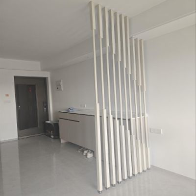 3' 4 Ft 5 6 7 8 9 10 Foot Tall Home Decoration Screens Post White with Adjustable Feet, Freestanding Detachable Wall Partition Room Divider Metal Slats, Drill-Free(10pack,H-255cm(8.4ft))