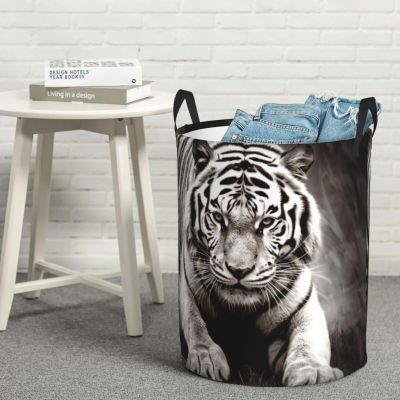 Black and White Tiger Laundry Basket Large Dirty Clothes Hamper with Handle Waterproof Collapsible Storage Organizer Bin Tall Laundry Hamper Toy Organizer for Home Storage Medium