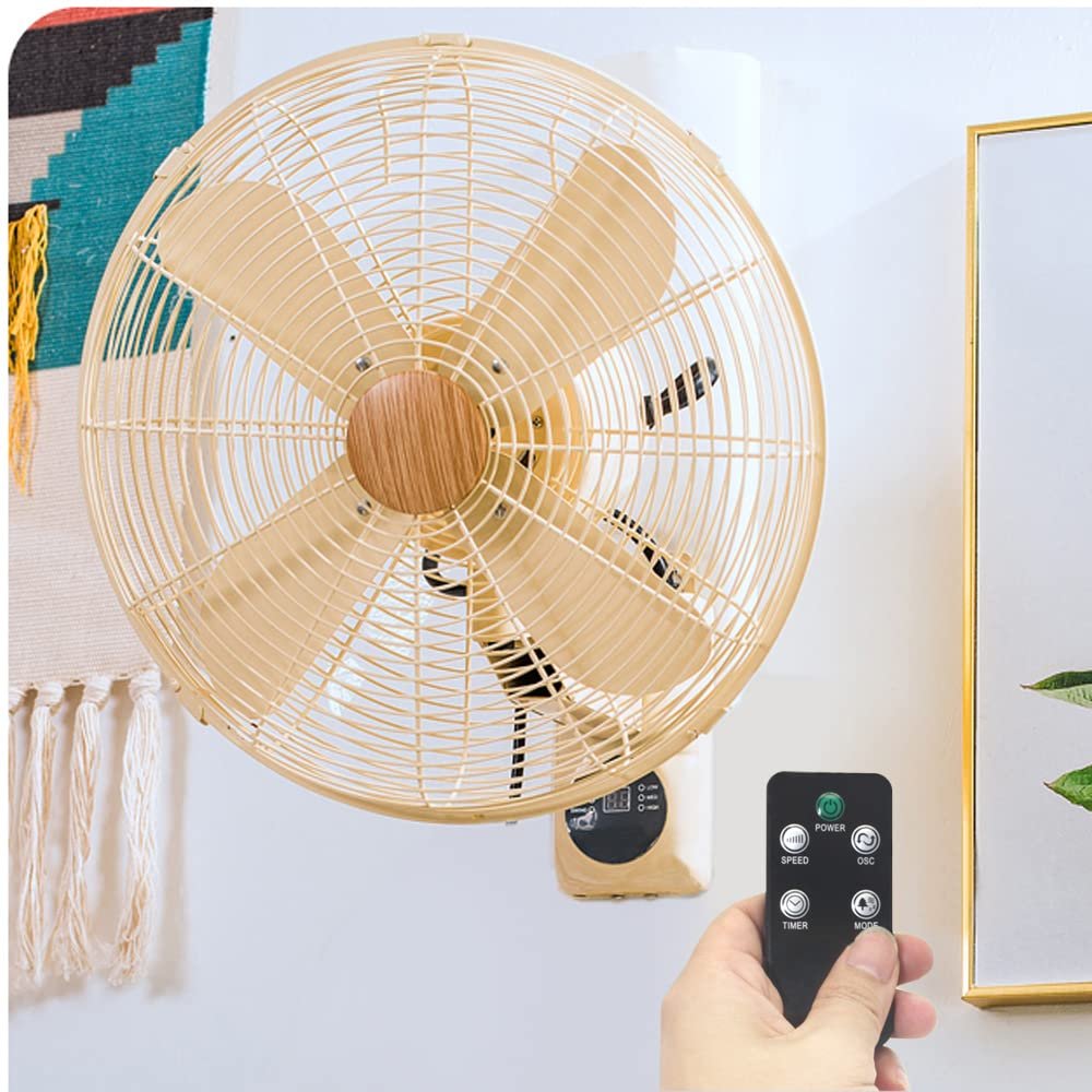 Dntum Indoor Swing Wall Fan with Remote Control - for Home Garage Office (Beige 14In)