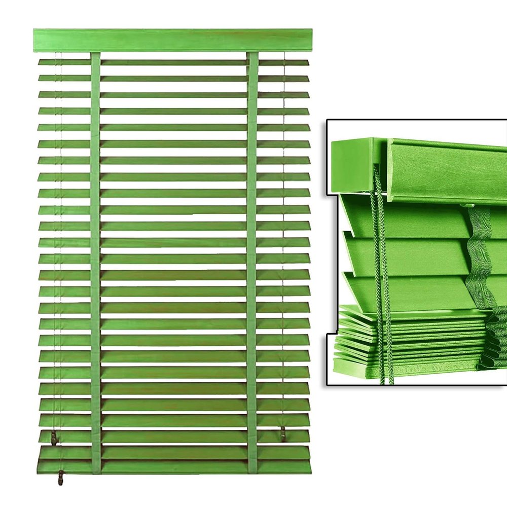 2" Slats Cordless Faux Wood Window Blinds for Indoor Windows, Natural Solid Window Blinds, Custom Size 15-75 Inch Width(Green)