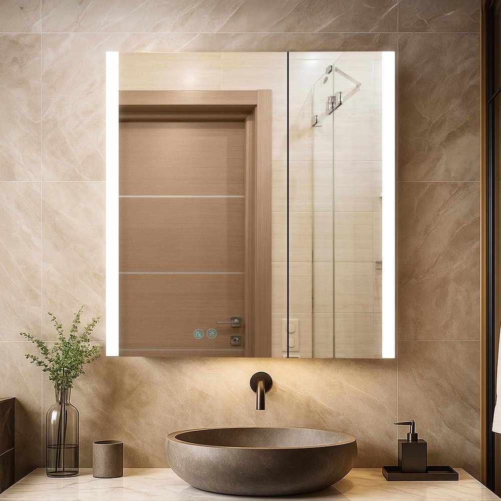 Blossom 30x32 LED Lighted Bathroom Medicine Mirror Cabinet - Recessed/Surface Mount with Anti-Fog, Adjustable Brightness, Lighted Medicine Cabinet Mirror for Storage & Makeup, Wall Mounted Storage