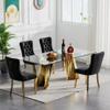 5 Piece Dining Table Set, Glass Dining Table Set for 4 with Black Velvet Chairs, 70" Luxury Glass Table with Gold Geometric Shape Stainless Steel Base, Kitchen Dining Room Sets for 4 for Dinette Party view 1