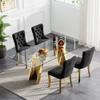 5 Piece Dining Table Set, Glass Dining Table Set for 4 with Black Velvet Chairs, 70" Luxury Glass Table with Gold Geometric Shape Stainless Steel Base, Kitchen Dining Room Sets for 4 for Dinette Party view 2