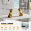 5 Piece Dining Table Set, Glass Dining Table Set for 4 with Black Velvet Chairs, 70" Luxury Glass Table with Gold Geometric Shape Stainless Steel Base, Kitchen Dining Room Sets for 4 for Dinette Party view 3