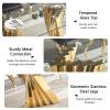 5 Piece Dining Table Set, Glass Dining Table Set for 4 with Black Velvet Chairs, 70" Luxury Glass Table with Gold Geometric Shape Stainless Steel Base, Kitchen Dining Room Sets for 4 for Dinette Party view 4