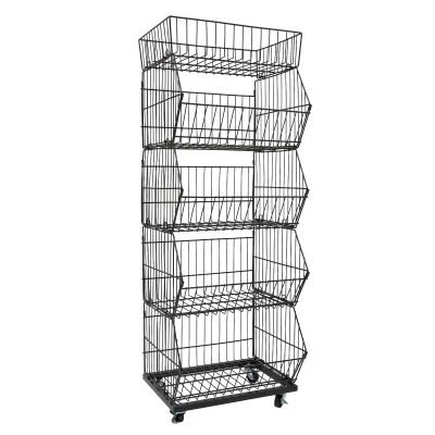 NEATOOM 5 Tier Retail Display Rack, Metal Wire Baskets Organizer Shelf with Wheels, Fruit and Vegetable Storage Cart for Supermarket, Convenience Store, Kitchen