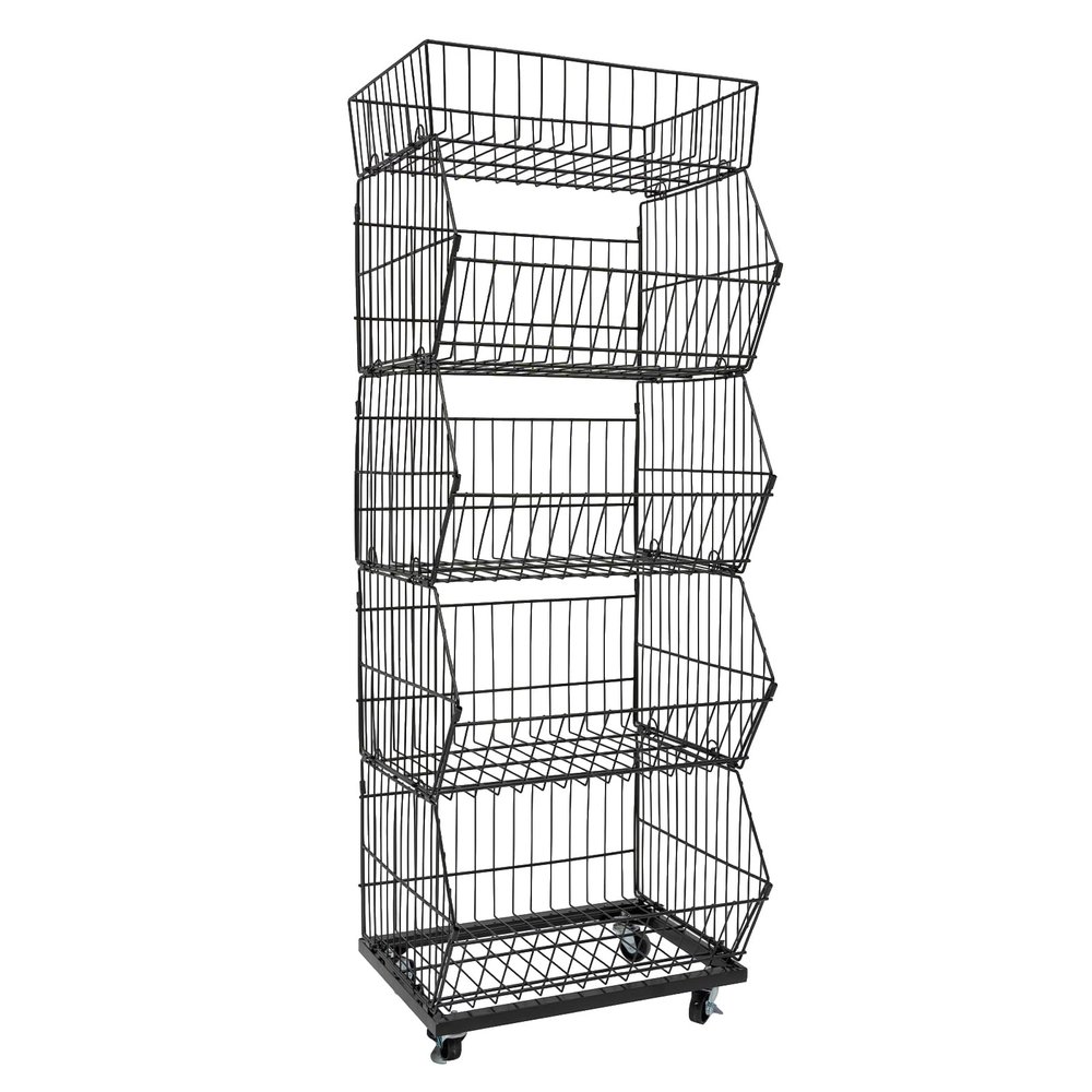 NEATOOM 5 Tier Retail Display Rack, Metal Wire Baskets Organizer Shelf with Wheels, Fruit and Vegetable Storage Cart for Supermarket, Convenience Store, Kitchen