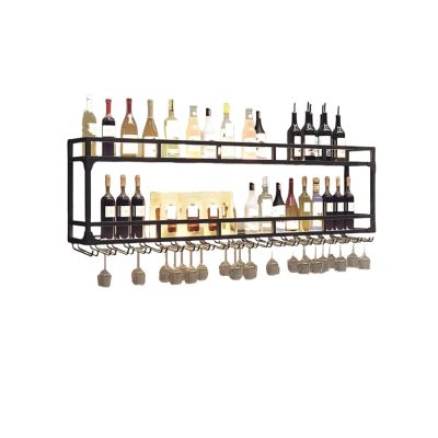 2-Tiers Liquor Floating Shelves Wine Rack Wall Mounted Pub Shelves for Liquor Bottles & Goblet Glasses Industrial Hanging Glass Holder for Home Pub Dining Room,Ideal for Home