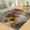Nordic Light Luxury Carpet 3x5 Rug, Highland Cow Bath Rug, Funny Cattle Carpet, Washable Non-Slip Soft Flannel Carpet for Living Room Bedroom, Sunflower Highland Cow Home Decor view 1