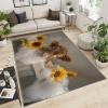 Nordic Light Luxury Carpet 3x5 Rug, Highland Cow Bath Rug, Funny Cattle Carpet, Washable Non-Slip Soft Flannel Carpet for Living Room Bedroom, Sunflower Highland Cow Home Decor view 2