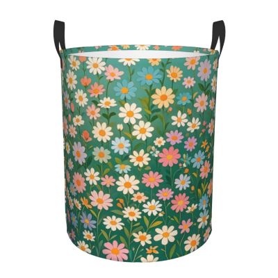 Blossom Symphony Print Round Laundry Hamper, Cute Storage Basket with Handles for Home Decor, Bedroom Decorate