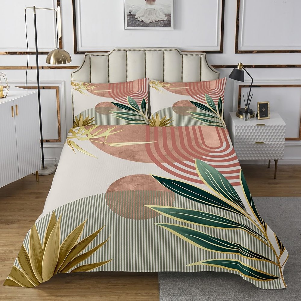 Erosebridal Mid Century Boho Bedspread Set Twin Size Abstract Retro Minimalist Quilt Set for Girls Women,Modern Bohemian Aesthetic Bedspread Sets Simple Coverlet Set,Pink Green