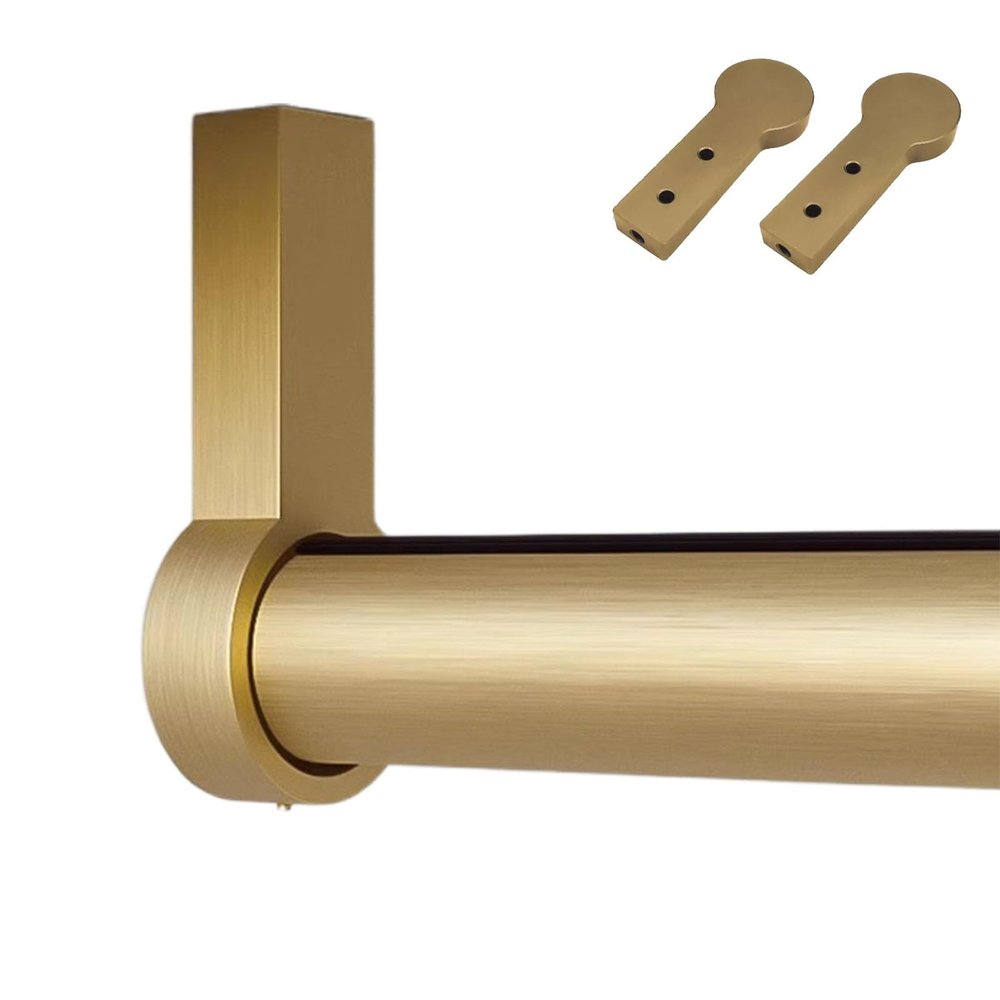 Oracra Closet Rod Heavy Duty Closet Rail Bracket with End Supports, 12 16 18 20 24 28 30 32 36 48 50 Inch Wardrobe Rod Holder for Hanging Clothes, Hanger Bar Dividers(Gold,51cm (20 in))