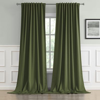 DUALIFE Olive Green Curtains 102 Inches Long 2 Panels Set, Room Darkening Blakcout Thermal Insulated Window Drapes for Living Room Bedroom 50 by 102 inch