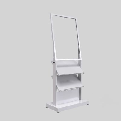 3 Tier Magazine Rack with Poster Frame - Steel Floor Standing Brochure Holder, Large Capacity Literature Stand for Display in Offices, Lobbies, and Waiting Rooms (White B)