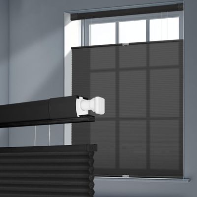 SEEUNANA No Tools No Drill Blinds Top Down Bottom Up Cellular Shades for Window Light Filtering Cordless Honeycomb Shades Pleated Blinds for Window Easy Install (Black,52" W x 36" H)