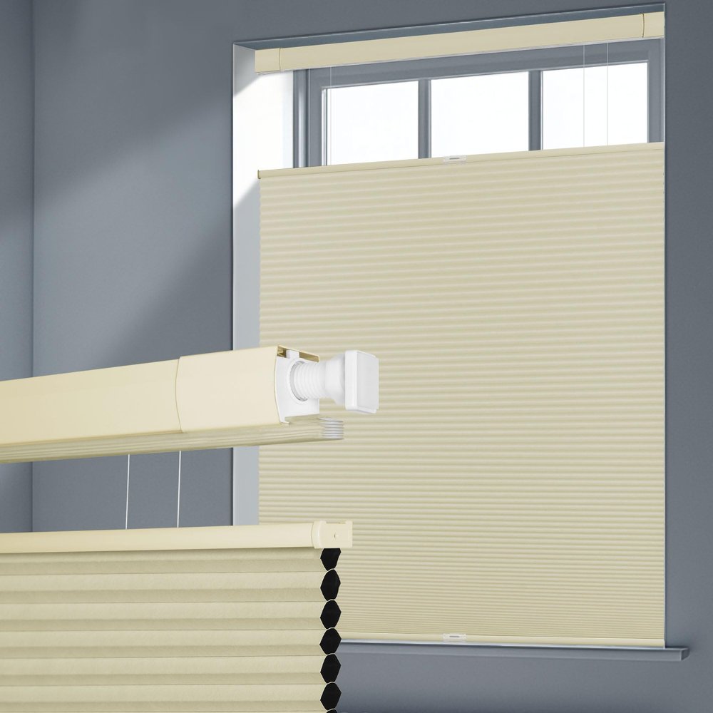 SEEUNANA No Tools No Drill Blinds Top Down Bottom Up Cellular Shades for Window Blackout Cordless Honeycomb Shades Pleated Blinds for Window Easy Install Window Shades (Beige,80" W x 80" H)