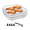 3PCS Air Fryer Grill Rack, Stackable Grill Basket Stainless Steel Cooking Dehydrator Rack Supplies for Kitchen, Air Fryer Accessories, Includes Gripper Clip view 2