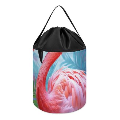 Trendy-floral-print Toy Storage Drawstring Tote Bags Painted Flamingo Printed Large Toy Storage Bags Foldable Storage Bin
