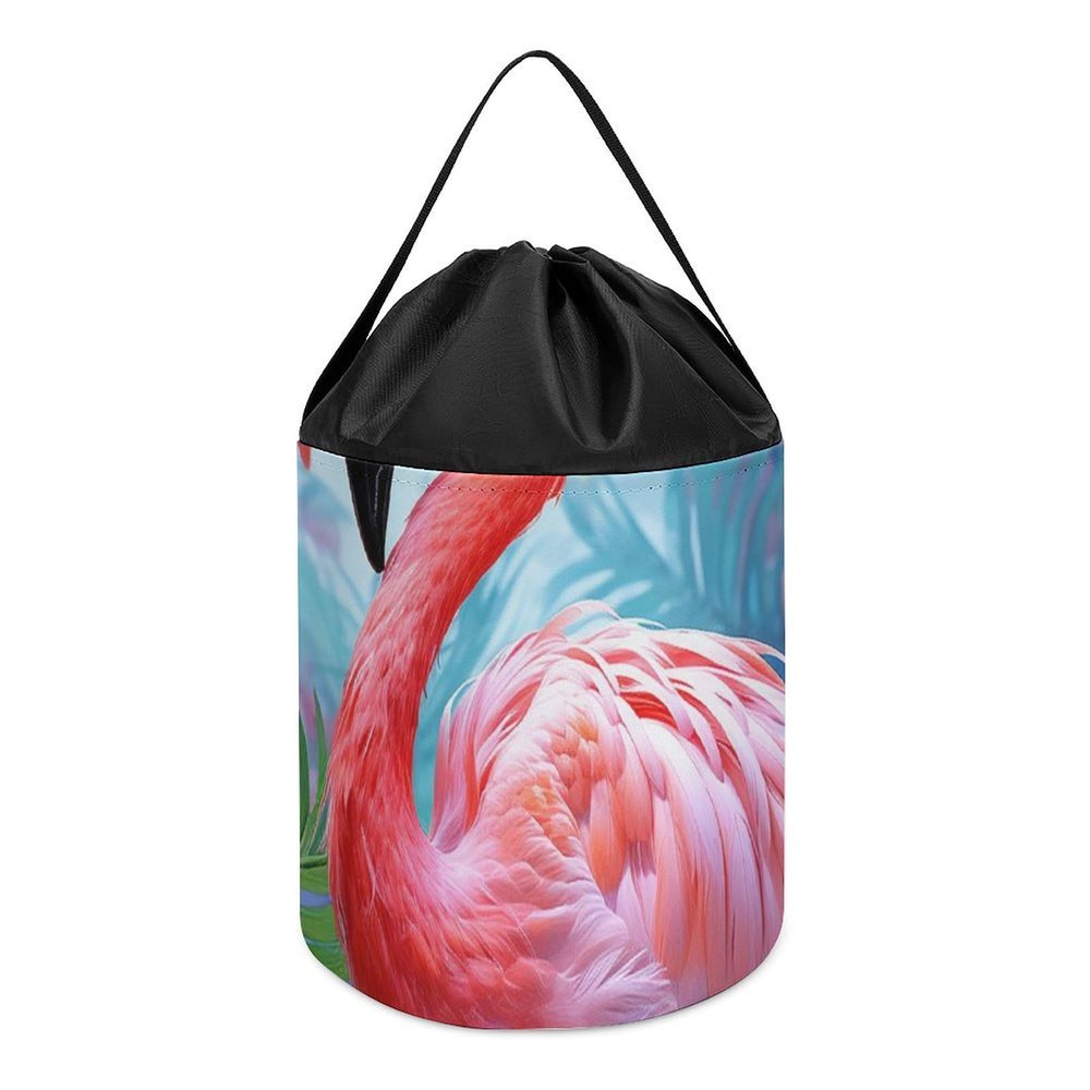 Trendy-floral-print Toy Storage Drawstring Tote Bags Painted Flamingo Printed Large Toy Storage Bags Foldable Storage Bin