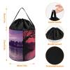 Trendy-floral-print Toy Storage Drawstring Tote Bags Purple Sunset on Water Printed Large Toy Storage Bags Foldable Storage Bin view 2
