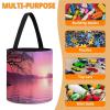 Trendy-floral-print Toy Storage Drawstring Tote Bags Purple Sunset on Water Printed Large Toy Storage Bags Foldable Storage Bin view 4
