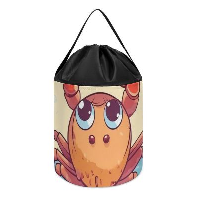 Trendy-floral-print Toy Storage Drawstring Tote Bags Summer Cartoon Crab Printed Large Toy Storage Bags Foldable Storage Bin