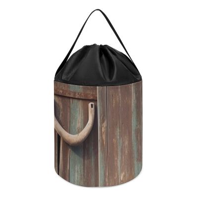 Trendy-floral-print Toy Storage Drawstring Tote Bags Rustic Horseshoe Barn Wooden Printed Large Toy Storage Bags Foldable Storage Bin