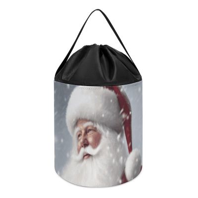 Trendy-floral-print Toy Storage Drawstring Tote Bags Santa Claus Snow Secenry Printed Large Toy Storage Bags Foldable Storage Bin
