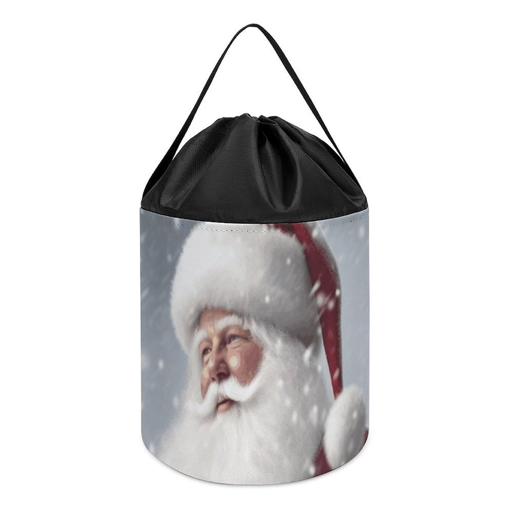 Trendy-floral-print Toy Storage Drawstring Tote Bags Santa Claus Snow Secenry Printed Large Toy Storage Bags Foldable Storage Bin