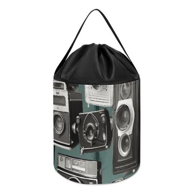 Trendy-floral-print Toy Storage Drawstring Tote Bags Retro Cool Camera Collection Printed Large Toy Storage Bags Foldable Storage Bin
