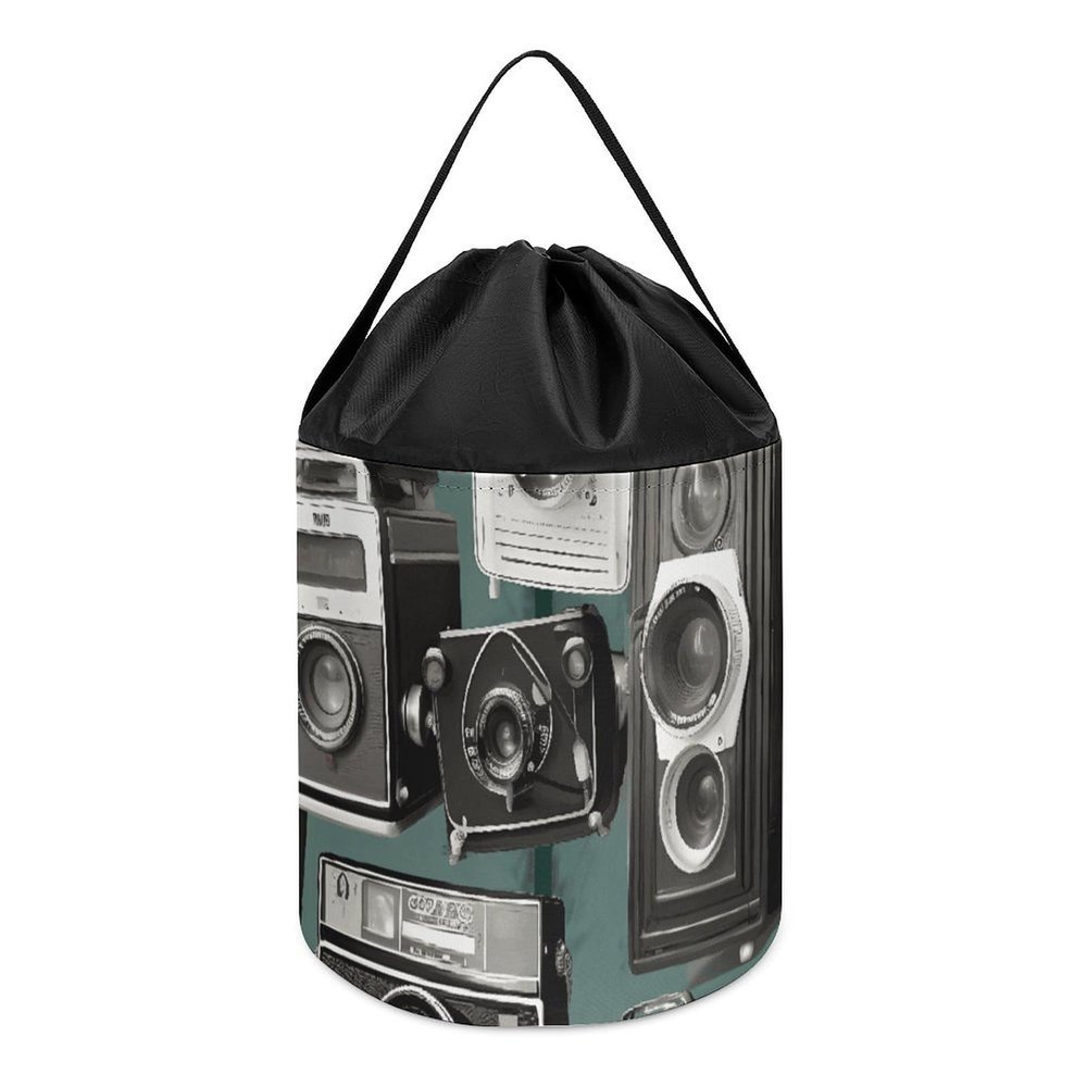 Trendy-floral-print Toy Storage Drawstring Tote Bags Retro Cool Camera Collection Printed Large Toy Storage Bags Foldable Storage Bin