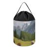 Trendy-floral-print Toy Storage Drawstring Tote Bags Mountain Pasture Grazing Horses Printed Large Toy Storage Bags Foldable Storage Bin view 1