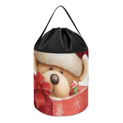 Trendy-floral-print Toy Storage Drawstring Tote Bags Santa Hat Gift And Merry Christmas Printed Large Toy Storage Bags Foldable Storage Bin