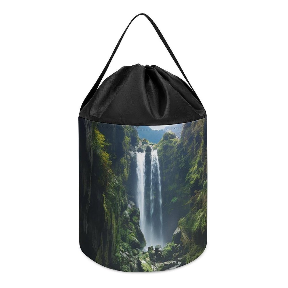 Trendy-floral-print Toy Storage Drawstring Tote Bags Waterfall Cliff White Tigers Woman on A Top Mountain Yellow Sunflowers with Red Butterfly Wolf Sitting in The Snow Woodpecker Zebra Print World Map