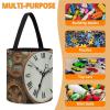 Trendy-floral-print Toy Storage Drawstring Tote Bags Rusty Steampunk Clock Printed Large Toy Storage Bags Foldable Storage Bin view 4