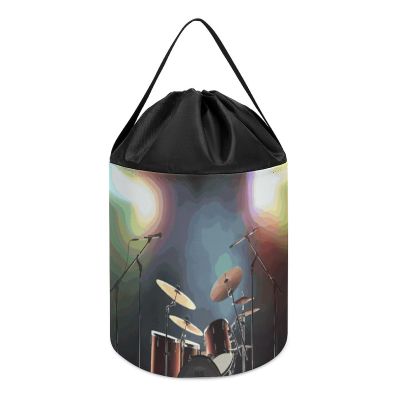 Trendy-floral-print Toy Storage Drawstring Tote Bags Rock Band Stage Printed Large Toy Storage Bags Foldable Storage Bin
