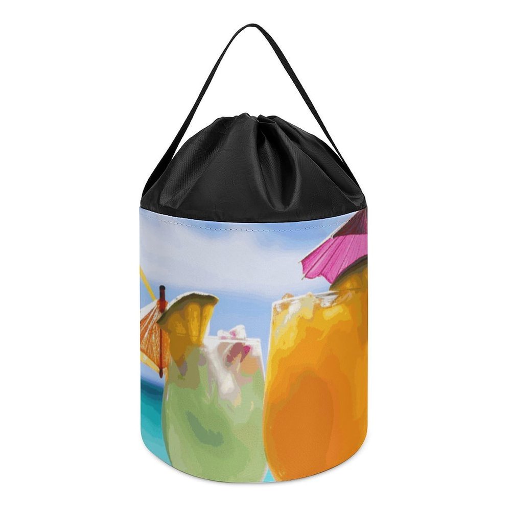 Trendy-floral-print Toy Storage Drawstring Tote Bags Tropical Beach Drink Printed Large Toy Storage Bags Foldable Storage Bin