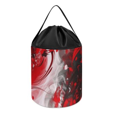 Trendy-floral-print Toy Storage Drawstring Tote Bags Red Black White Abstract Printed Large Toy Storage Bags Foldable Storage Bin