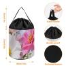 Trendy-floral-print Toy Storage Drawstring Tote Bags Pink And White Flowers Printed Large Toy Storage Bags Foldable Storage Bin view 2