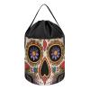 Trendy-floral-print Toy Storage Drawstring Tote Bags Sugar Skulls Printed Large Toy Storage Bags Foldable Storage Bin view 1