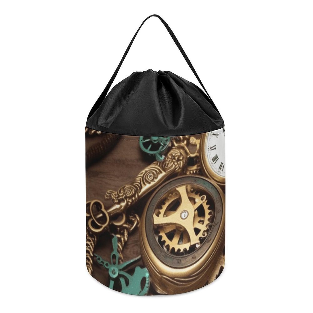 Trendy-floral-print Toy Storage Drawstring Tote Bags Steampunk Watches Keys And Chains Printed Large Toy Storage Bags Foldable Storage Bin