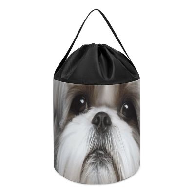 Trendy-floral-print Toy Storage Drawstring Tote Bags Shih Tzu Dog Printed Large Toy Storage Bags Foldable Storage Bin