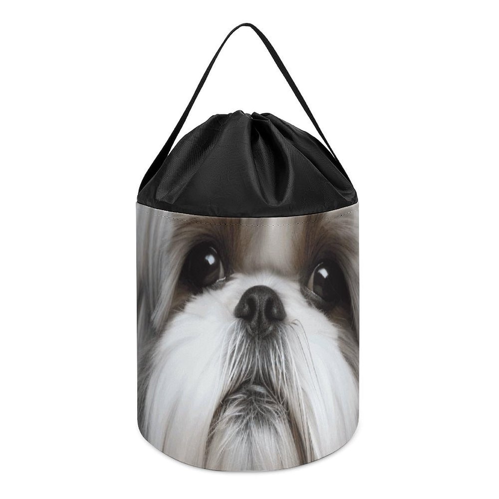 Trendy-floral-print Toy Storage Drawstring Tote Bags Shih Tzu Dog Printed Large Toy Storage Bags Foldable Storage Bin