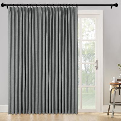 Fcosie Mid Grey Pinch Pleat 100% Blackout Drapes Linen Blend, Room Darkening, Energy Saving, Noise Reducing, Furniture Protecting, Heat and Light Blocking Extra Wide Curtains, 200Wx96L, 2 PCS