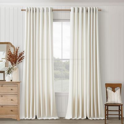 Ivory Cream Grommet Linen Semi Sheer Privacy Curtains 86 Inches Long Drapes