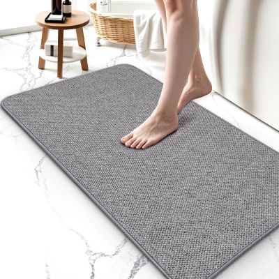 Upgraded Bath Mat 24x36Inch, Thin Bath Mats Rugs with Rubber Backing Non-Slip, Absorbent,Quick Dry Machine Washable, Home Decor Accessories Cozy Cloth Bathroom Rugs fit Under Door/Sink/Tub/Shower-Gray