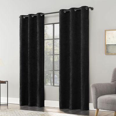 Sun Zero Isidora Velvet Magnetic Closure 100% Blackout Grommet Curtain Panel, 40" x 96", Black